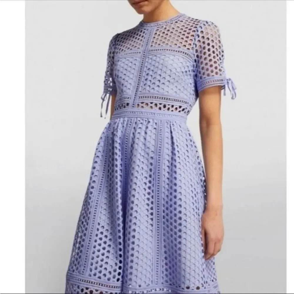Self Portrait Guipure Lace Midi Dress in Lilac Size 2 New With Tag - Picture 8 of 11
